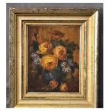 Vintage Framed Floral Oil Painting On Board