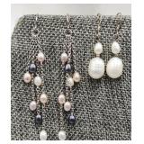 2 Pair Sterling Silver Pearl Pierced Earrings