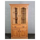 Solid Oak & Glass Tall Corner Cabinet