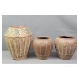 3x The Bid Terra Cotta Vase Made In Thailand