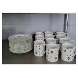 23 Pc Sakura Mug & Dessert Plate Gold Stars