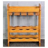 Solid Oak 8 Bottle Wine Rack W/ Glass Storage