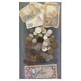 Lot Of Foreign Coins And Currency