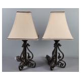 2x The Bid Wrought Iron Table Lamps W/shades