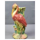 Vintage Majolica Style Pink Flamingo Vase