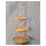 3 Tier Teak Wood And Brass Gooseneck Display