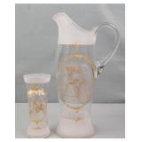 2 Pc Vintage Victorian-style Glass Pitcher & Glass