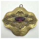 Large Ornate Art Nouveau & Amethyst Pendant