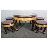 Vintage Hand Carved Wood Oriental Sake Table
