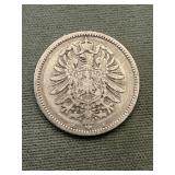 1874 Germany 1 Mark 90% Silver 5.37g