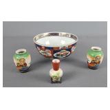 4 Pc Lot Japanese Porcelain Bowl & Vases