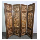 Beautiful Handcarved Oriental Motif 4 Panel Screen