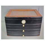 3 Drawer Burl Finish Glass Top Humidor