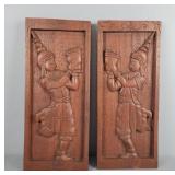 2 Pc Hand-carved Asian Wooden Wall Panels