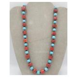 Sterling Silver Coral Turquoise Necklace Signed