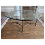Vintage Brass Frame Heavy Glass Top Cocktail Table