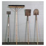 4x The Bid Asst Shovels, Scraper, Push Broom