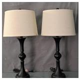 Pair Dark Bronze Finish Metal Table Lamps