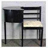 Vintage Painted Wood Telephone Table W/ Uphol Seat