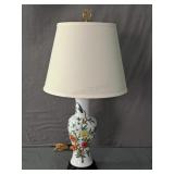 Vintage Hand Painted Ceramic Lamp W/ Wooden Base