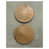 2x The Bid Civil War 2 Cent Pieces - 1864,1865