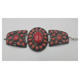 Large Tibetan Silver Wide Ethnic Bracelet 8 X 3in