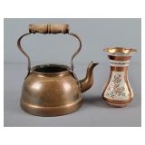 2x The Bid  Vintage Copper Tea Kettle W/ Vase