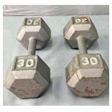 Pair Of 30lb. Steel Dumbells  Shows Some Wear