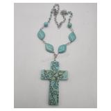 18k Gp Heavy  X Large Stone Cross 30in Necklace