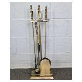 Vintage Brass Plated Fireplace Tool Kit