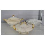 3x The Bid Vintage Porcelain Covered Dishes