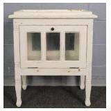 Rustic Painted Wood Side Table W/ Hinged Door