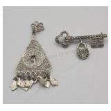 2 Sterling Silver Pieces A Marcasite Brooch Pin
