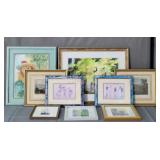 Lot Of 9 Asst Art Framed & Matted Under Glass