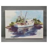 Shrimp Boat Print On Canvas -signed On Back