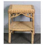 Vintage Natural Wicker Two Tier Side Table