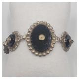 Vintage Sterling Silver Onyx & Glass Bracelet Tw