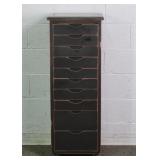 Painted Solid Wood Rolling 10 Drawer Cabinet