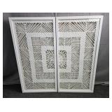 Pair Of Geometric Paper Mache Art In Shadow Box