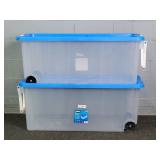 2x The Bid Hart 200 Qt Clear Rolling Totes W/ Lids
