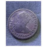 Rare 1784 Spanish Colonial Silver 2 Reales Coin
