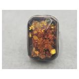 Sterling Silver Chunky Amber Ring Sz 5 Tw