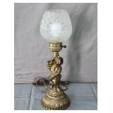 Vintage Cast Metal Cherum Lamp W/ Glass Globe