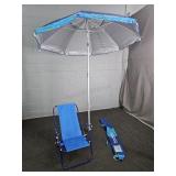 2x The Bid 7' Beach Umbrella W/ Folding Beach Chai