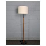 Metal & Walnut Floor Lamp W/ Linen Shade