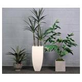 Lot Of 3 Faux Plants In Composite Planters