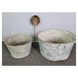 Lot Of 3 20" & 14" Round Galvanized Tubs + Dipper