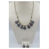 Lapis Necklace And Heart Pierced Earrings