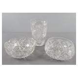 3x Bid Cut Glass Bowl/ Vase