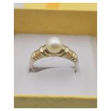 Sterling Silver Pearl Ring With Gold Accents Sz 8